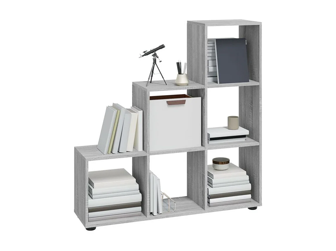 Bibliothèque étagère en forme d'escalier - 6 Compartiment-Chêne gris