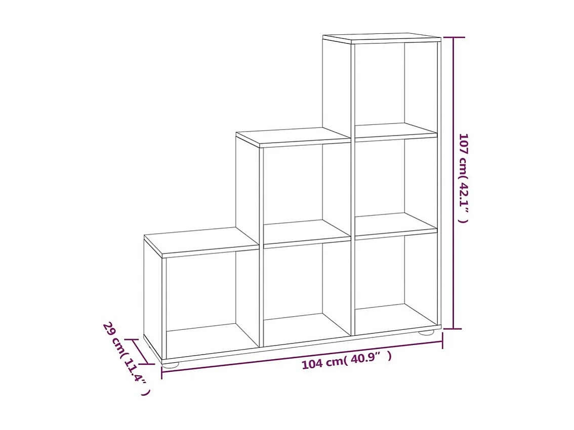 Bibliothèque étagère en forme d'escalier - 6 Compartiment-Chêne gris