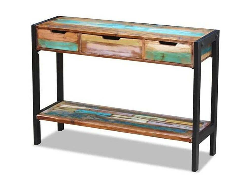 Console 3 tiroir 1 étagère bois massif recyclé Mout 110cm