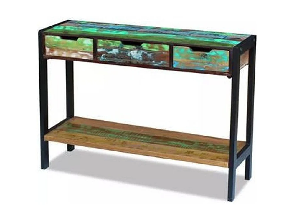 Console 3 tiroir 1 étagère bois massif recyclé Mout 110cm
