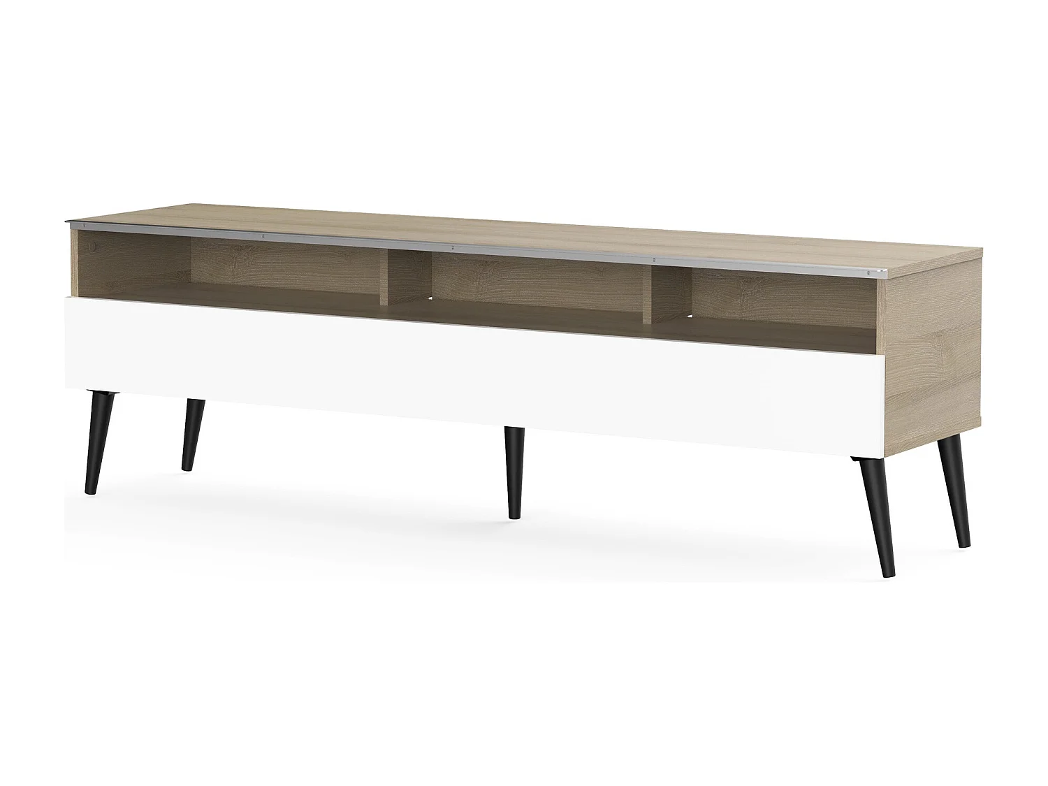 Meuble TV 1 porte 3 niche bois clair et blanc Solna 160cm