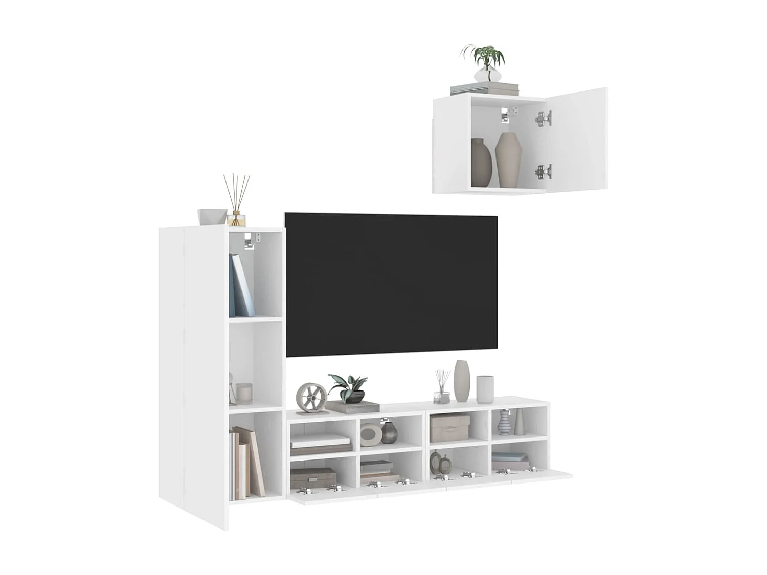 Unité murale TV 4 pc blanc bois d'ingénierie