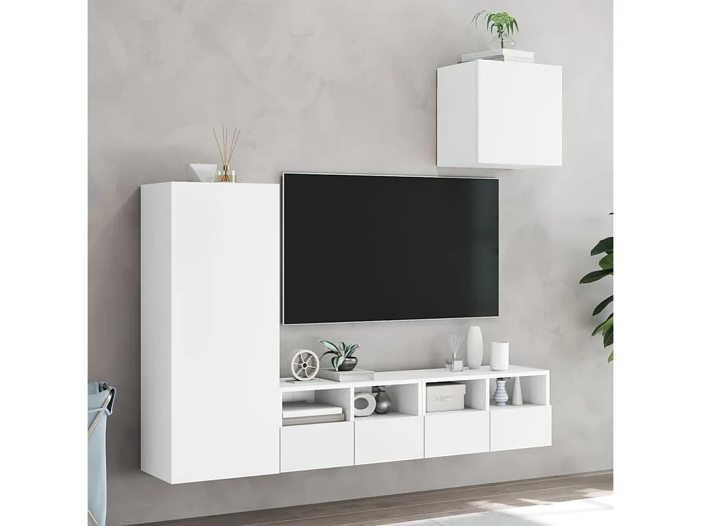 Unité murale TV 4 pc blanc bois d'ingénierie