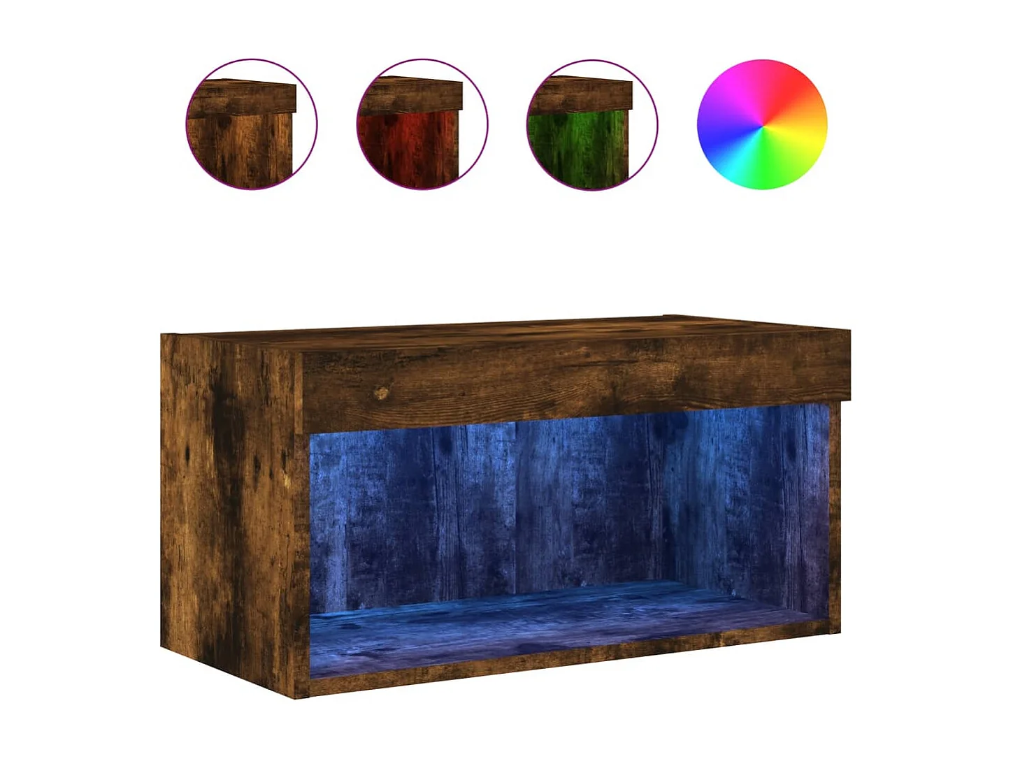 Meuble TV avec lumière LED chêne fumé 60x30x30