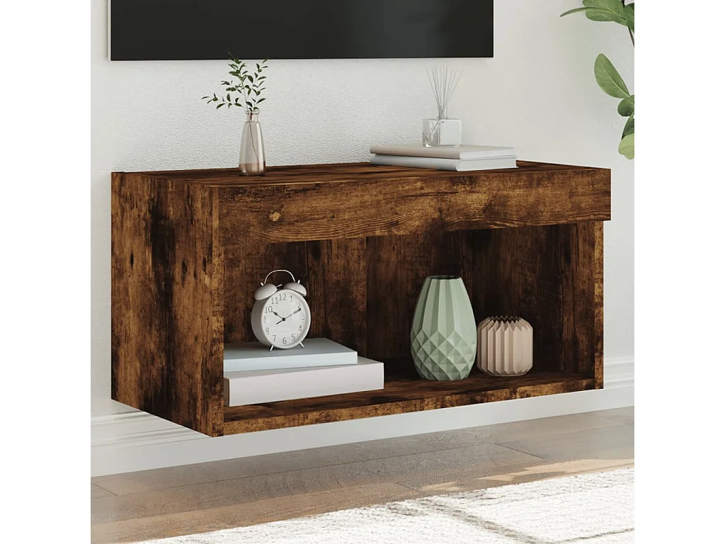 Meuble TV avec lumière LED chêne fumé 60x30x30