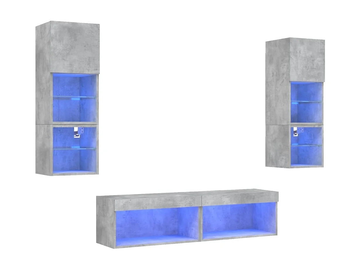 Unité murale TV avec LED 6 pc gris béton bois d'ingénierie