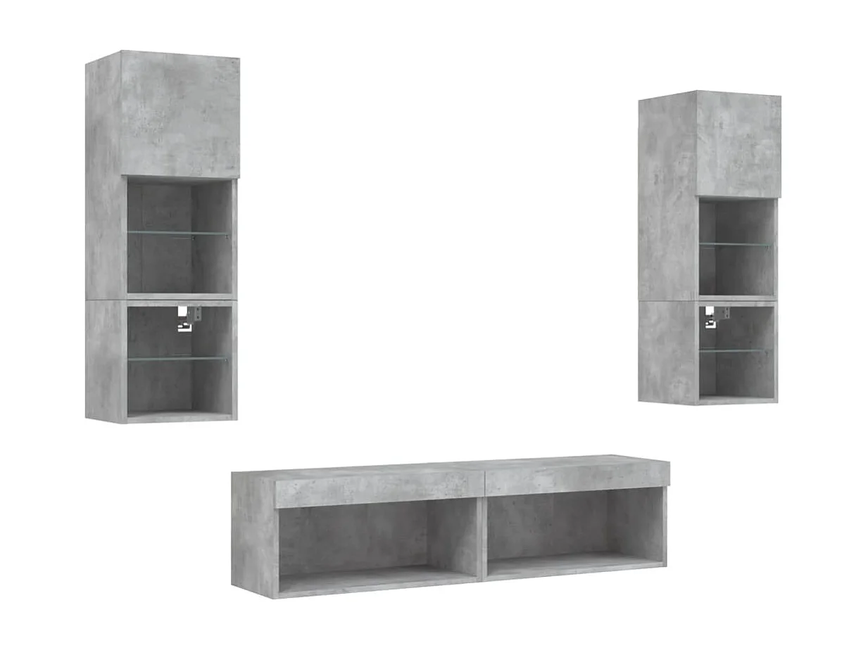 Unité murale TV avec LED 6 pc gris béton bois d'ingénierie