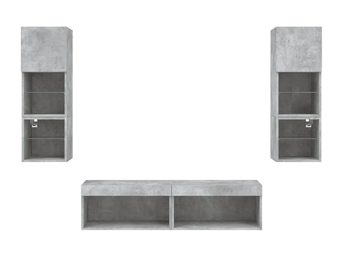 Unité murale TV avec LED 6 pc gris béton bois d'ingénierie