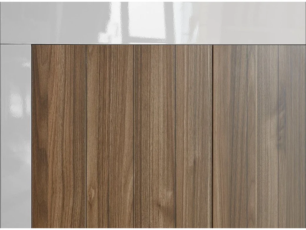 Meuble TV 3 porte laqué blanc brillant et noyer Pilari L 138cm