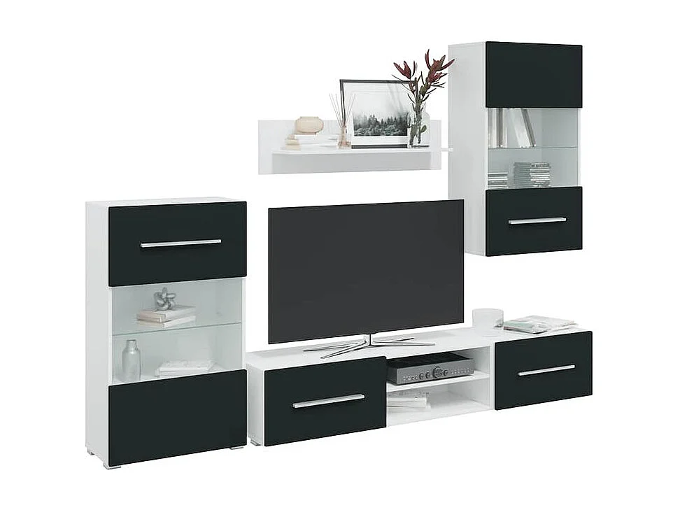 Meuble TV 5 pc avec lumière LED indigo mat bois d'ingénierie