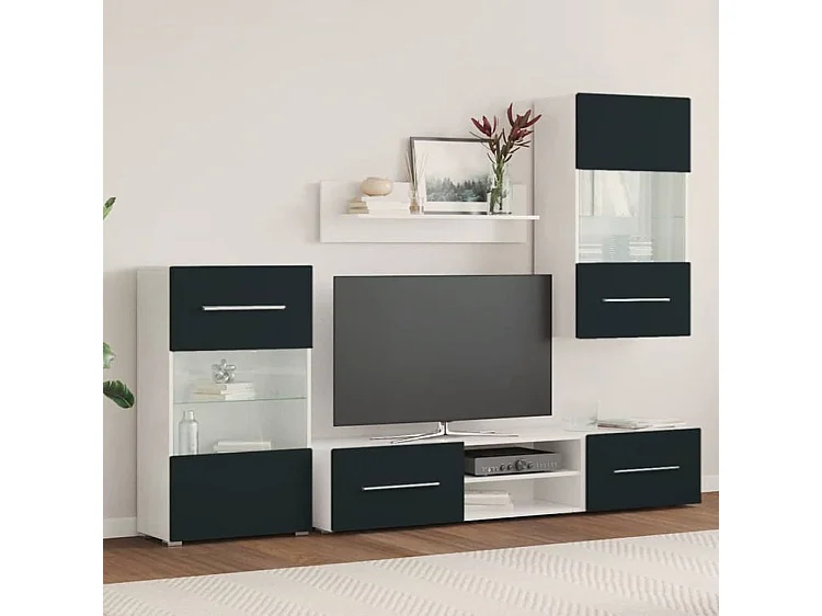 Meuble TV 5 pc avec lumière LED indigo mat bois d'ingénierie