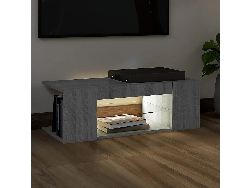 Meuble TV avec lumière LED Sonoma gris 90x39x30