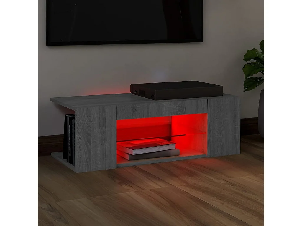Meuble TV avec lumière LED Sonoma gris 90x39x30