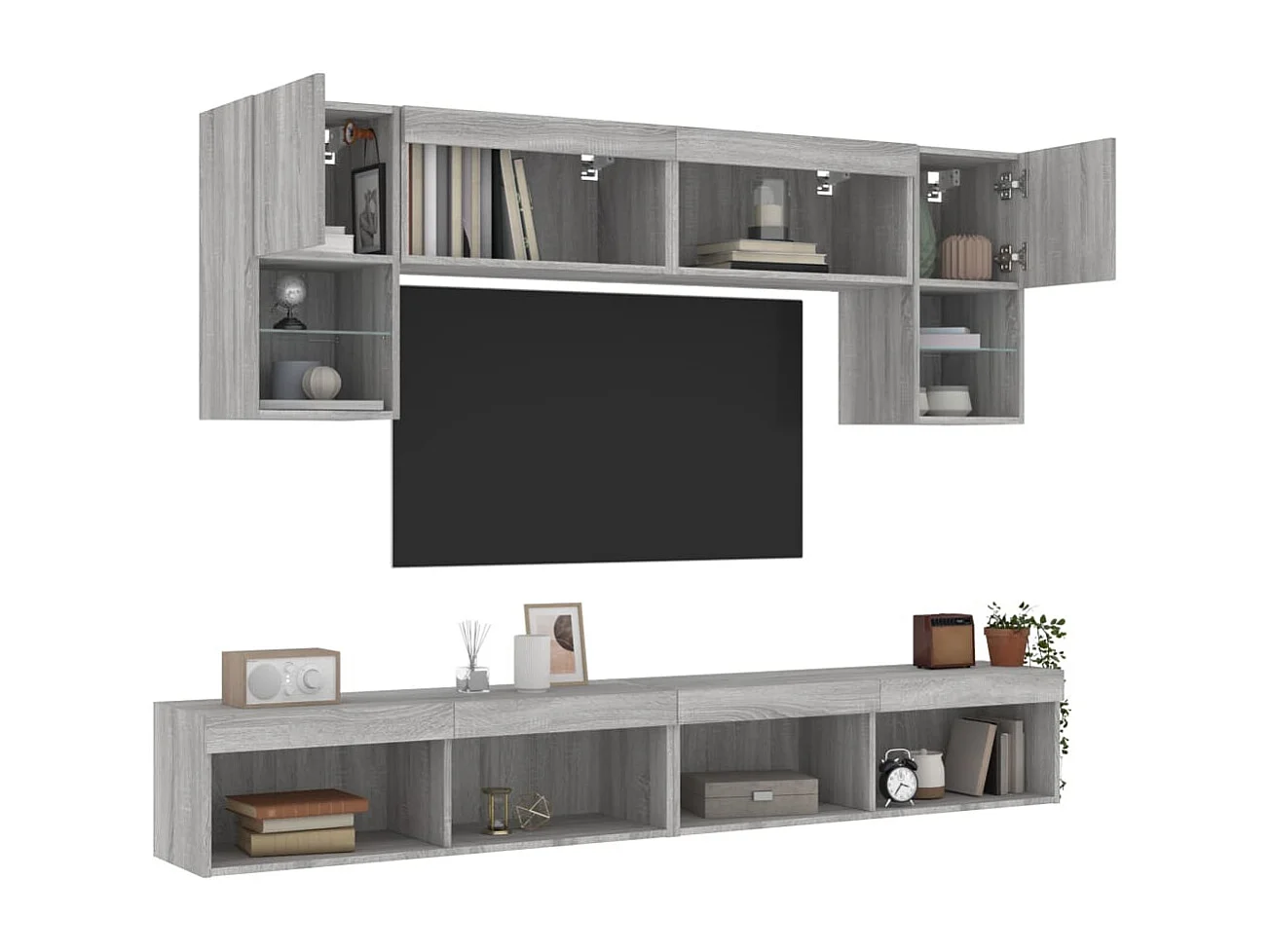 Unité murale TV avec LED 6 pc gris sonoma bois d'ingénierie