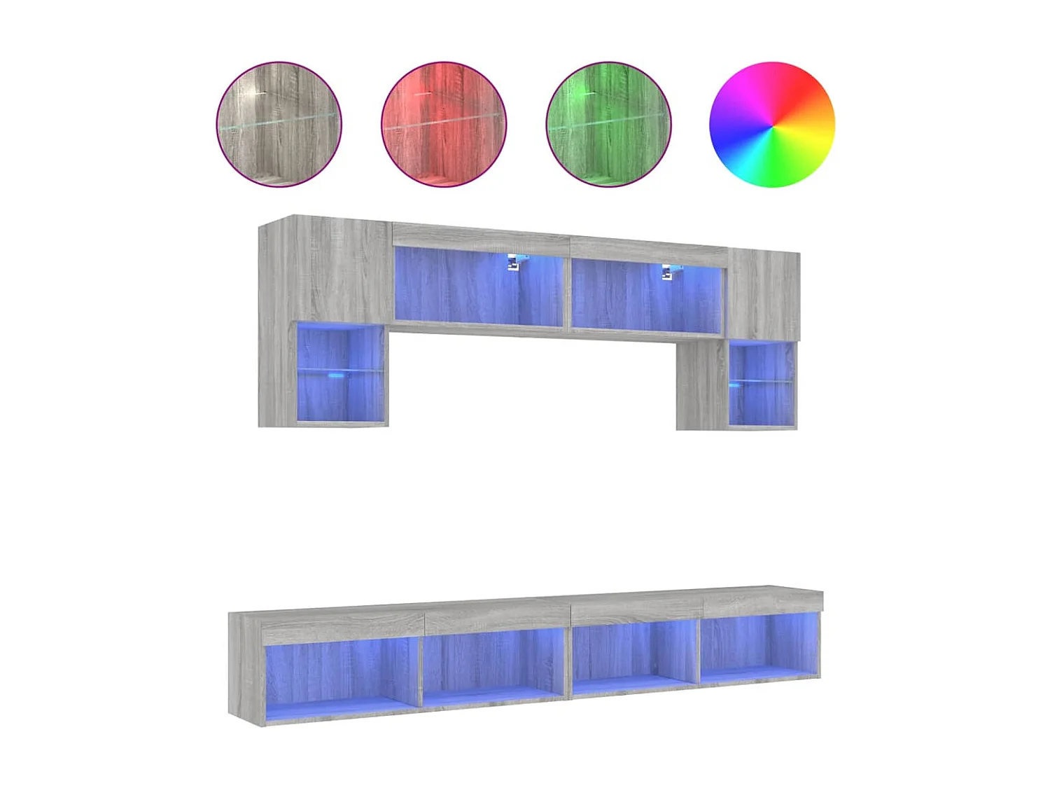 Unité murale TV avec LED 6 pc gris sonoma bois d'ingénierie