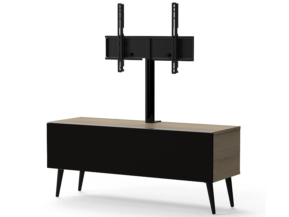 Meuble TV avec support écran tissu acoustique et bois foncé Kazan 120cm