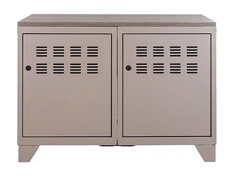 Meuble 2 porte métal taupe et plateau chêne naturel Naya L80xH60xP40