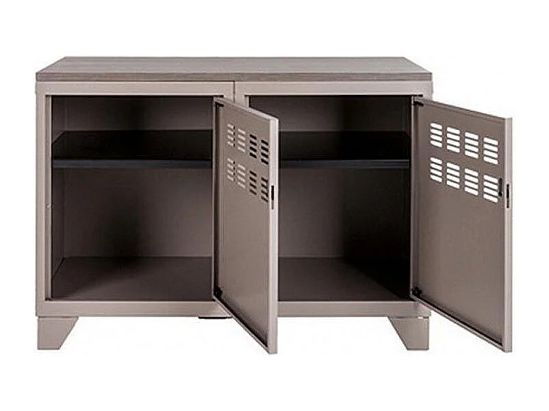 Meuble 2 porte métal taupe et plateau chêne naturel Naya L80xH60xP40