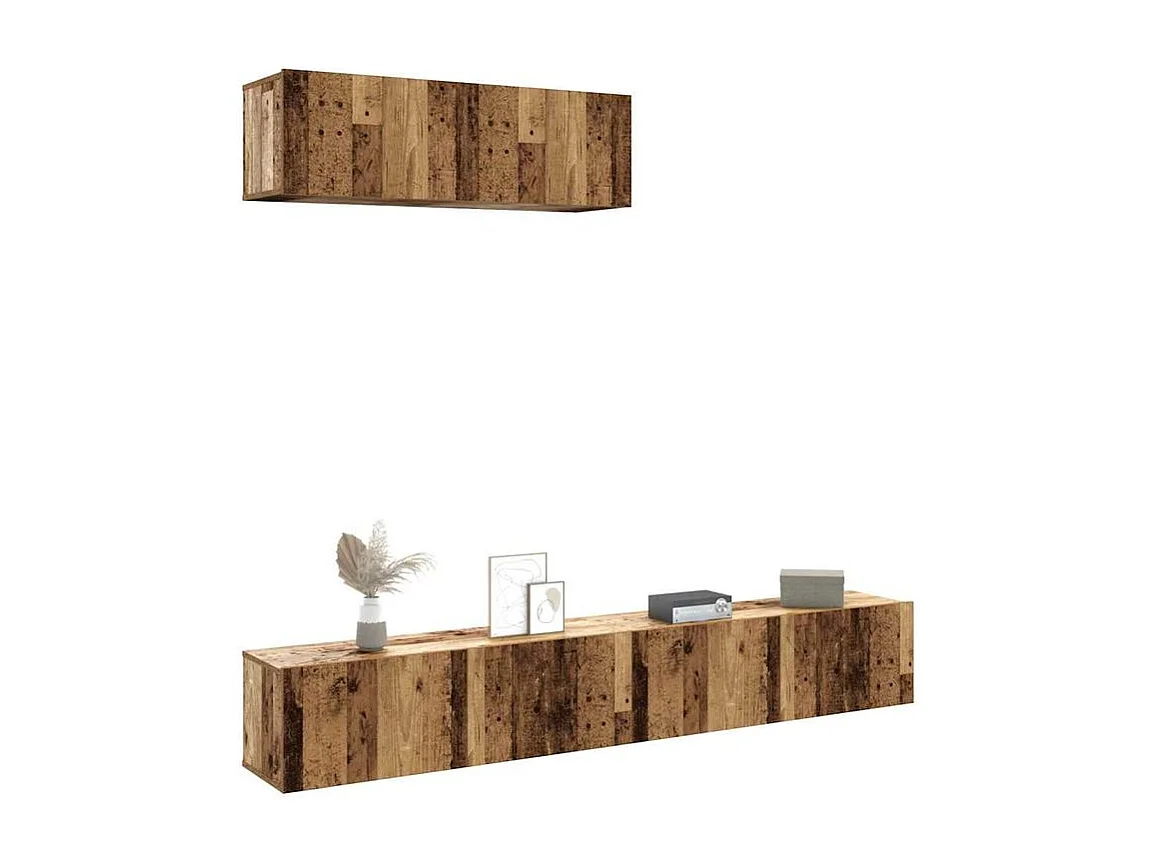 Meuble TV muraux 3 pc vieux bois 100x30x30 bois ingénierie