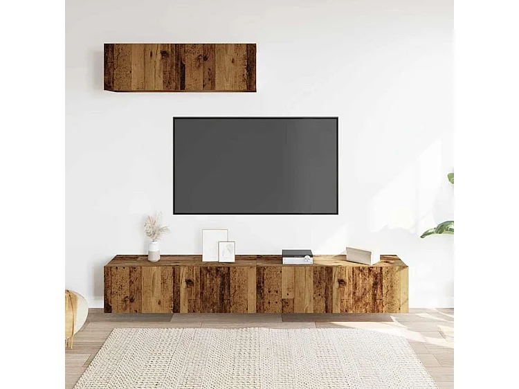 Meuble TV muraux 3 pc vieux bois 100x30x30 bois ingénierie