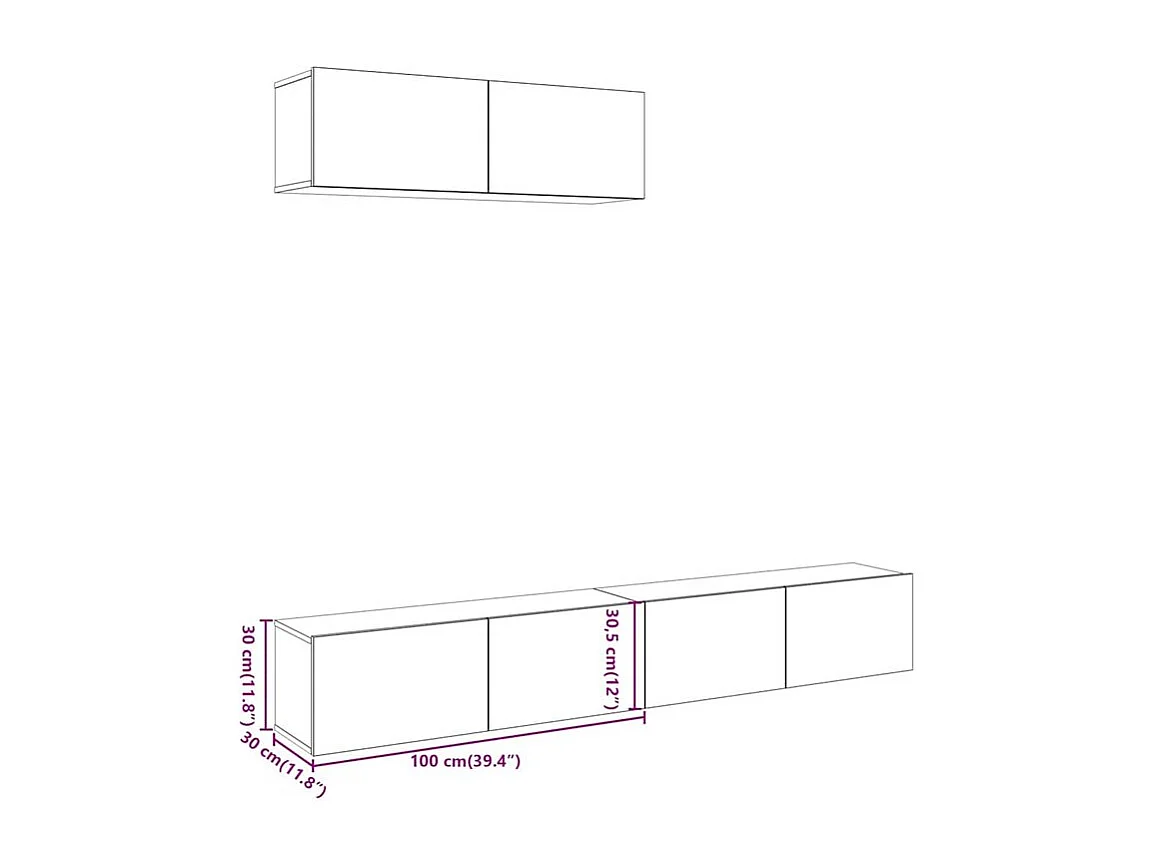 Meuble TV muraux 3 pc vieux bois 100x30x30 bois ingénierie