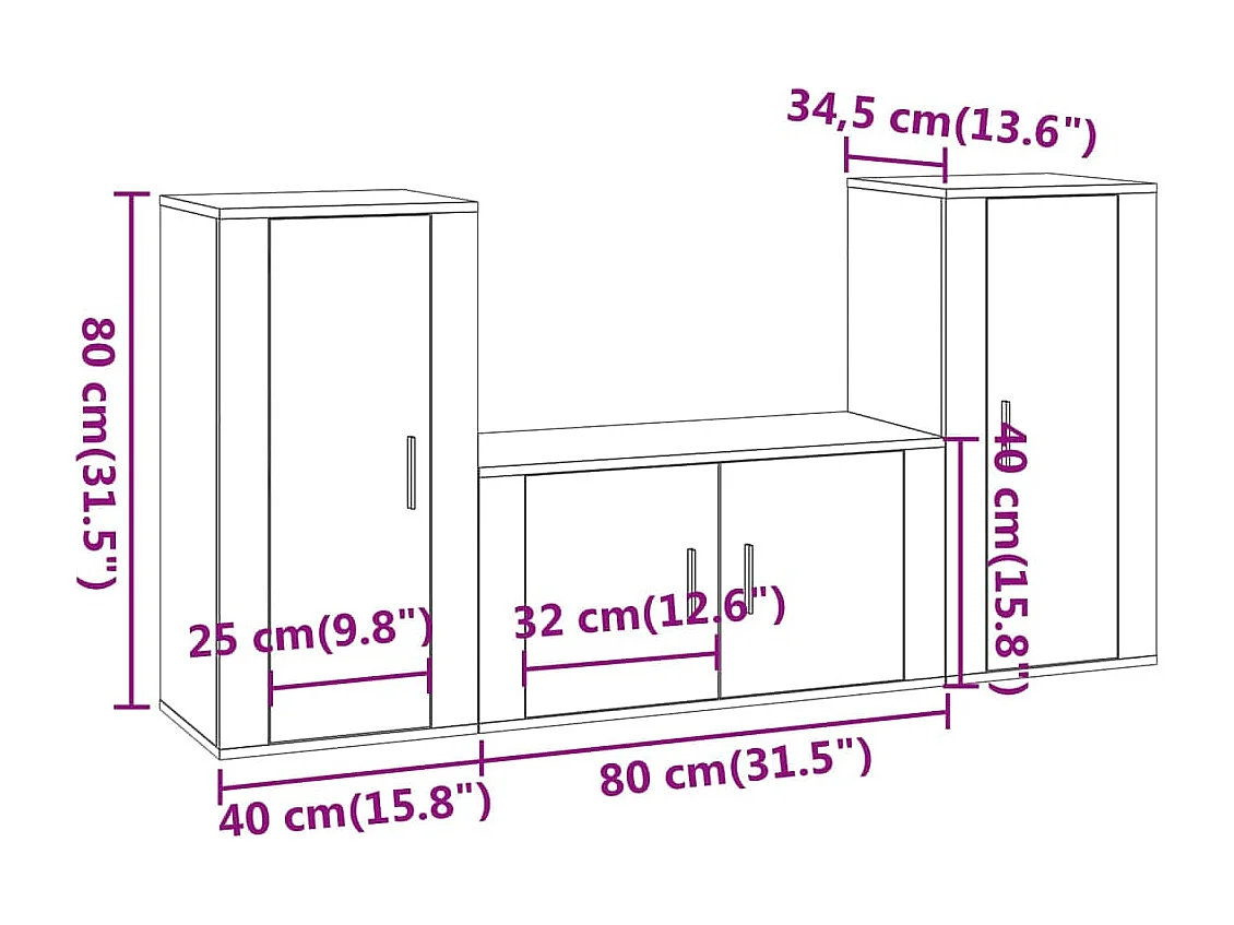 Ensemble de meuble TV 3 pc Blanc Bois d'ingénierie