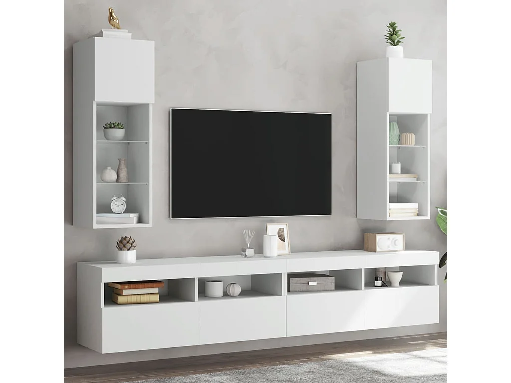 Meuble TV avec lumière LED 2 pc blanc 30,5x30x90