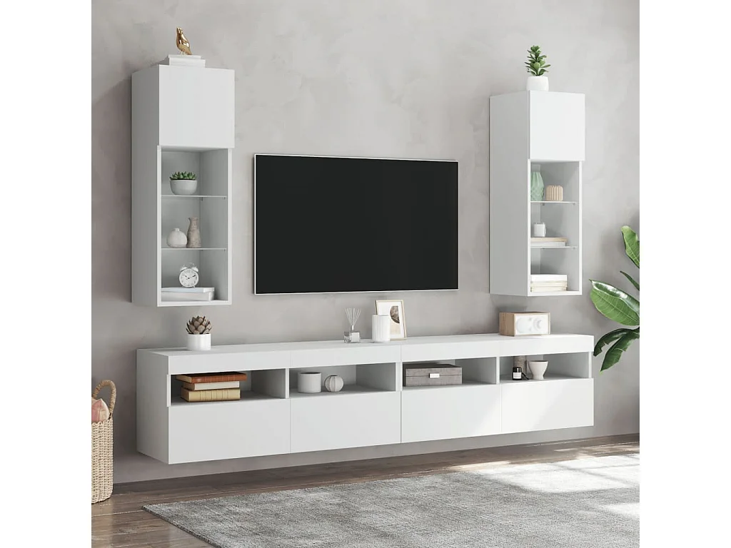 Meuble TV avec lumière LED 2 pc blanc 30,5x30x90