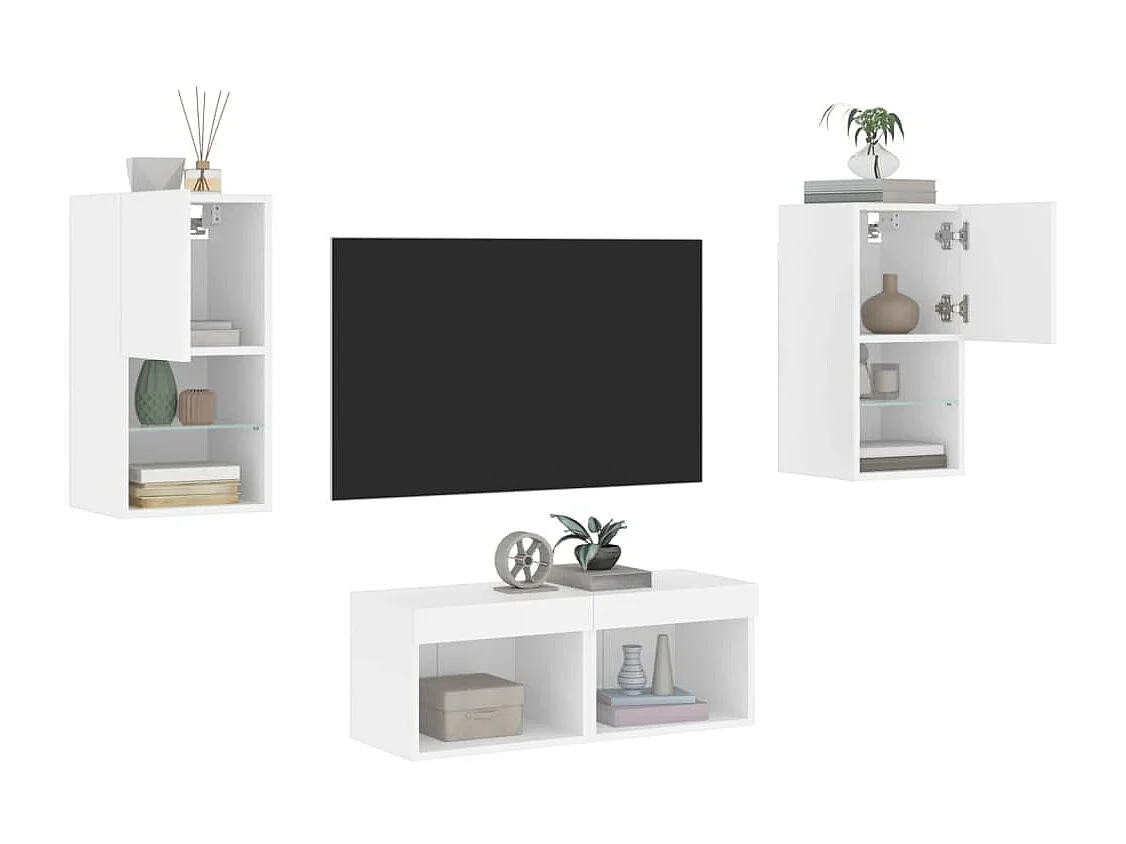 Meuble TV muraux 4 pc avec lumière LED blanc