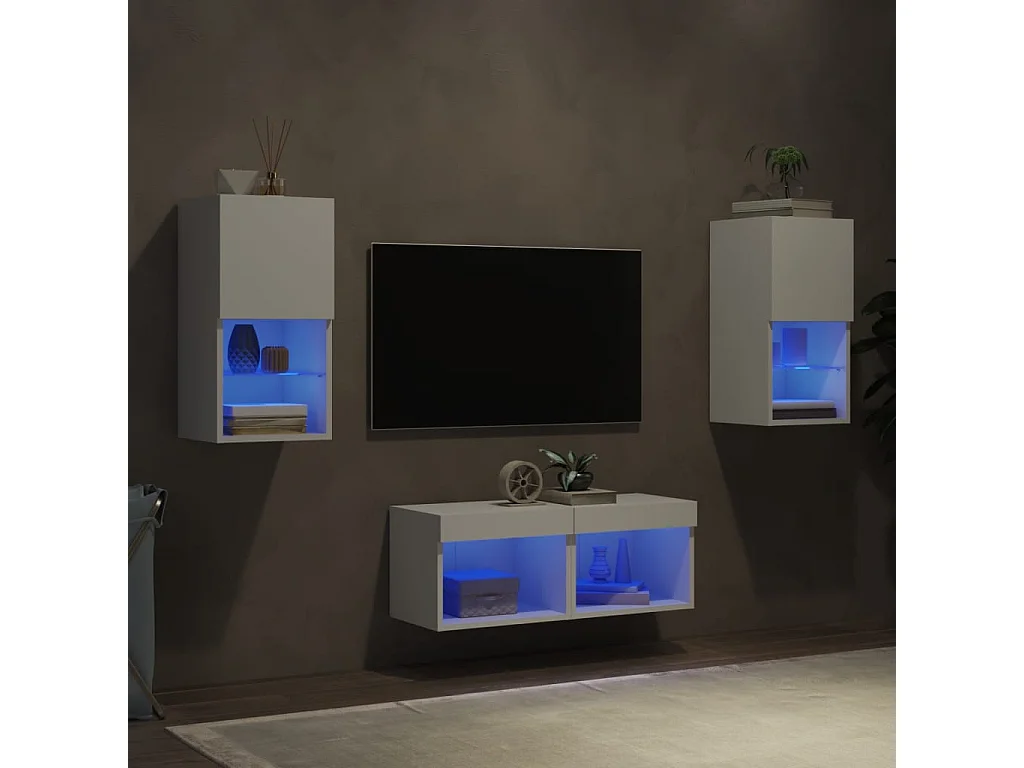 Meuble TV muraux 4 pc avec lumière LED blanc