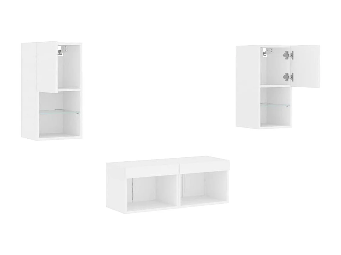 Meuble TV muraux 4 pc avec lumière LED blanc