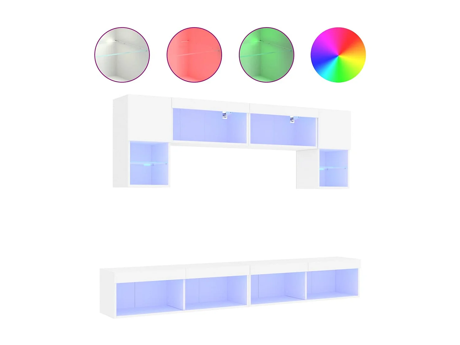 Unité murale TV avec LED 6 pc blanc bois d'ingénierie