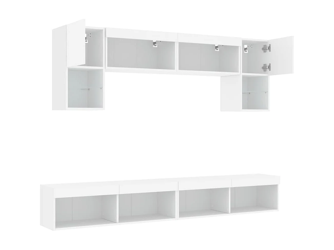 Unité murale TV avec LED 6 pc blanc bois d'ingénierie