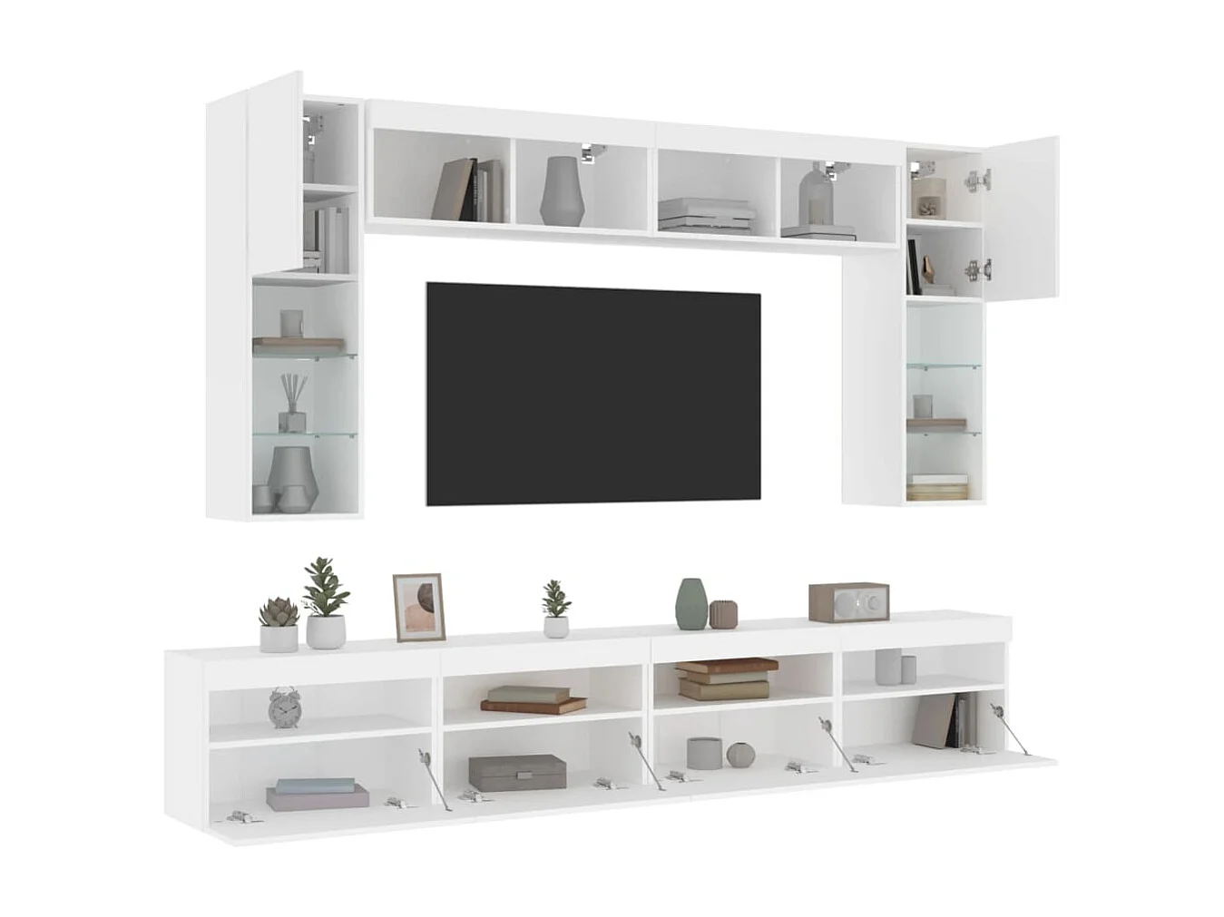 Ensemble de meuble TV muraux 8 pc avec lumière LED blanc