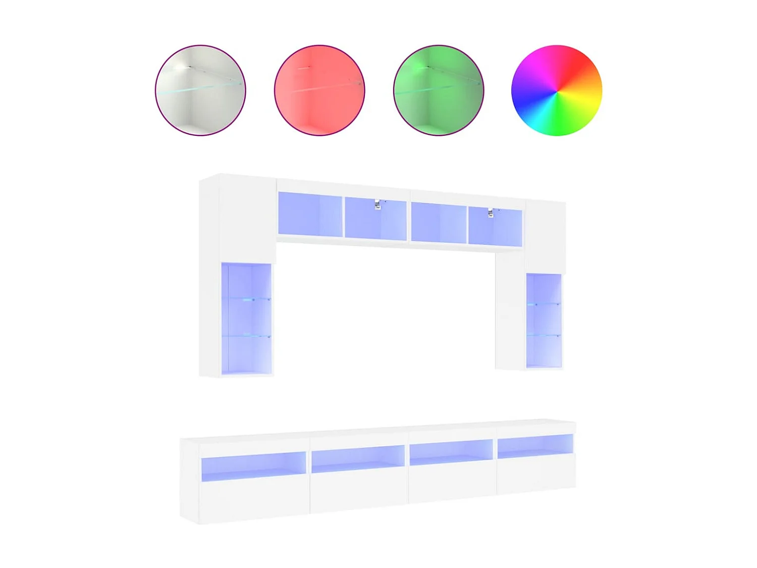 Ensemble de meuble TV muraux 8 pc avec lumière LED blanc