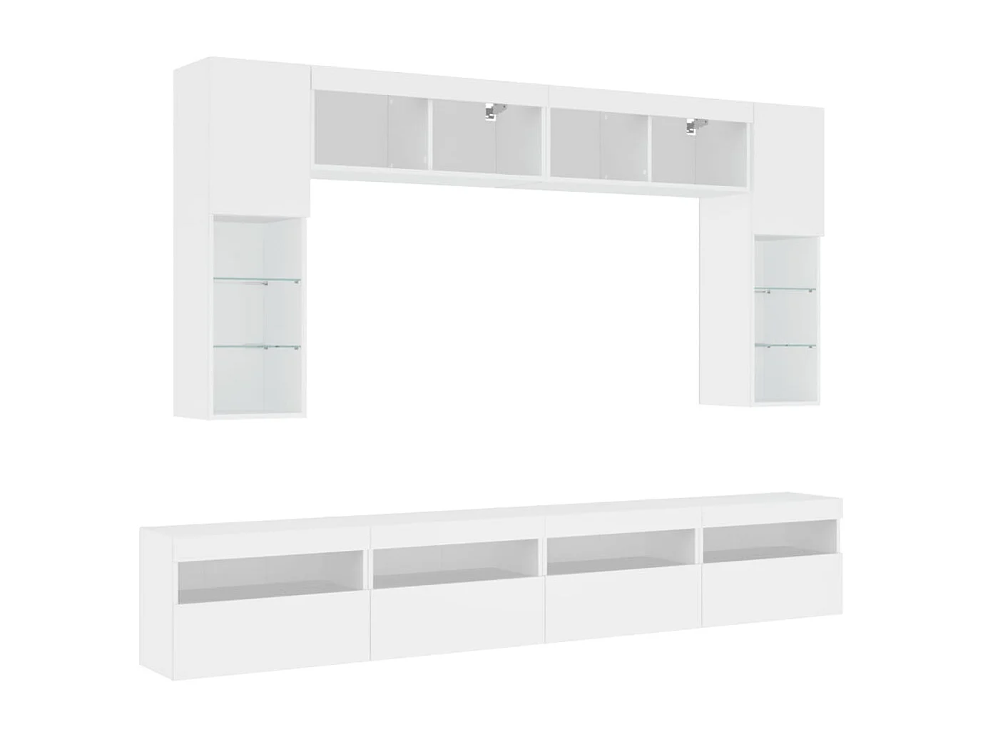 Ensemble de meuble TV muraux 8 pc avec lumière LED blanc