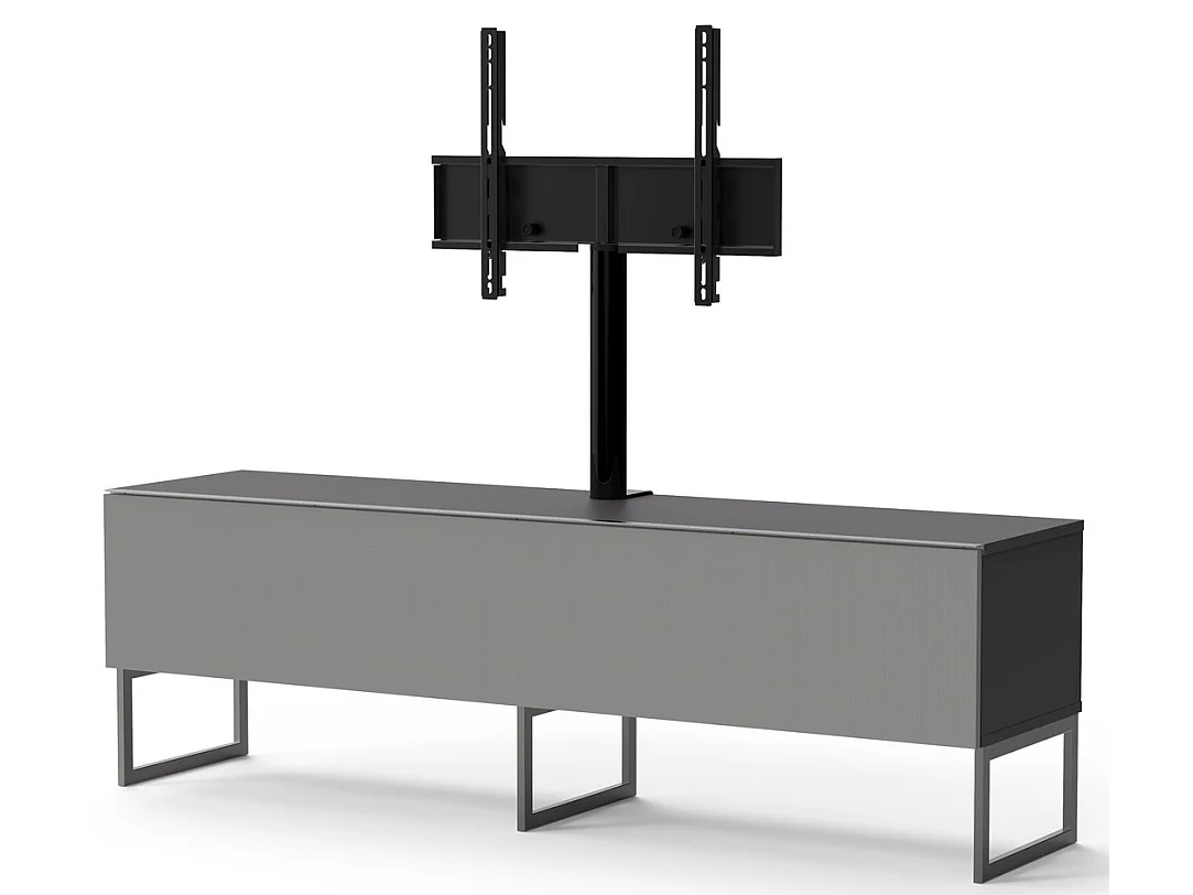 Meuble TV avec support écran tissu acoustique gris et mélaminé gris Anapa 160cm