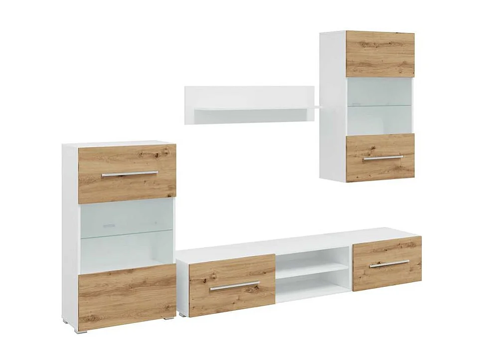Meuble TV et lumière LED 5 pc chêne artisanal bois ingénierie