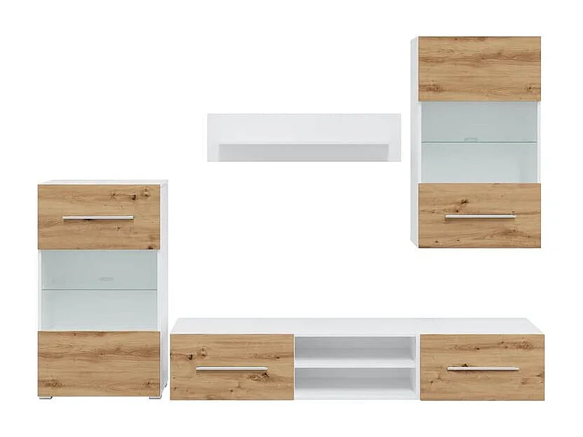 Meuble TV et lumière LED 5 pc chêne artisanal bois ingénierie