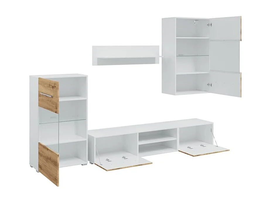 Meuble TV et lumière LED 5 pc chêne artisanal bois ingénierie