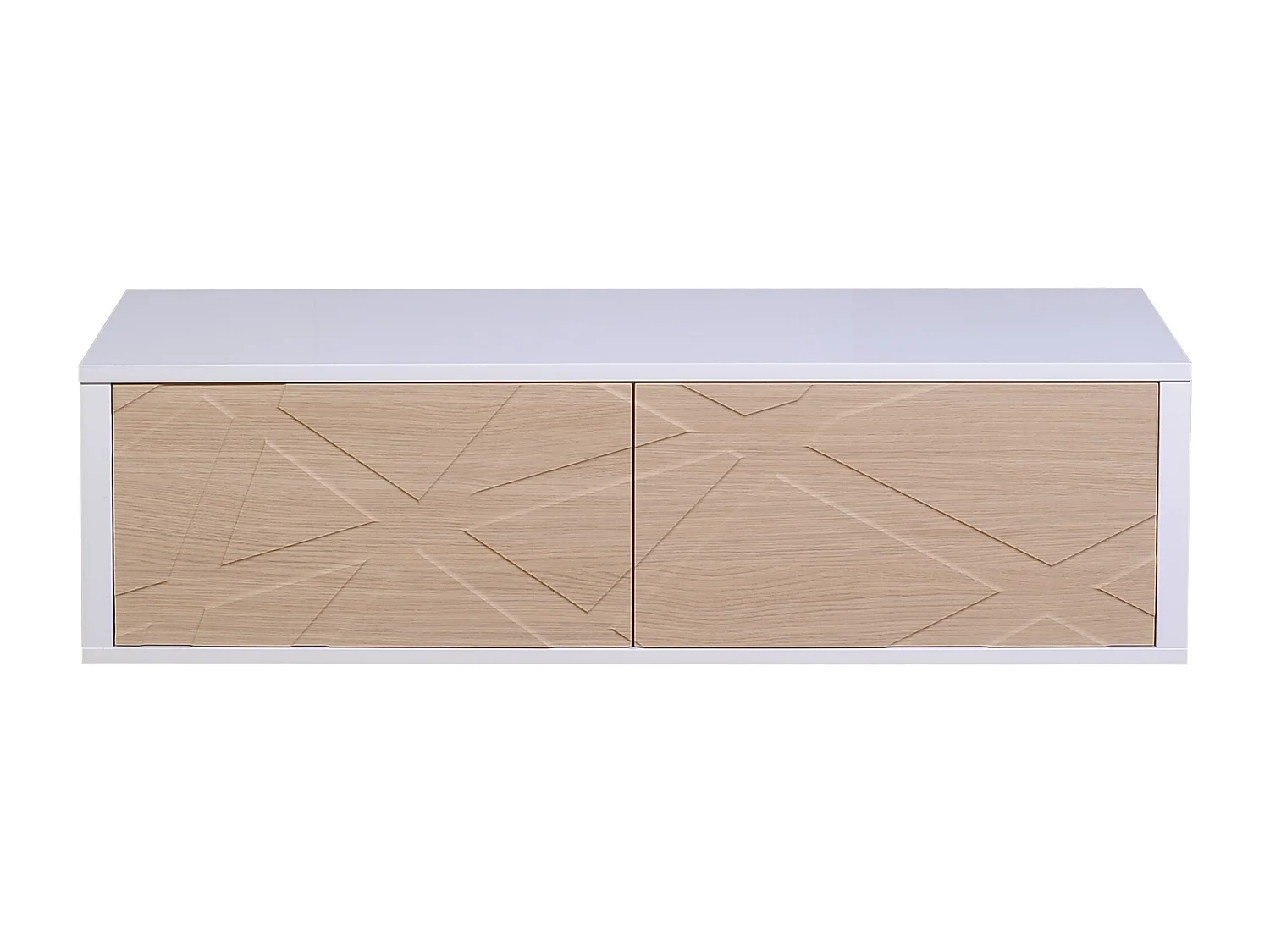 Meuble TV 2 porte bois clair et blanc brillant Gracia
