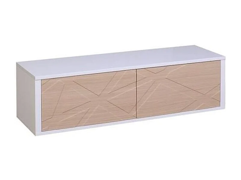 Meuble TV 2 porte bois clair et blanc brillant Gracia