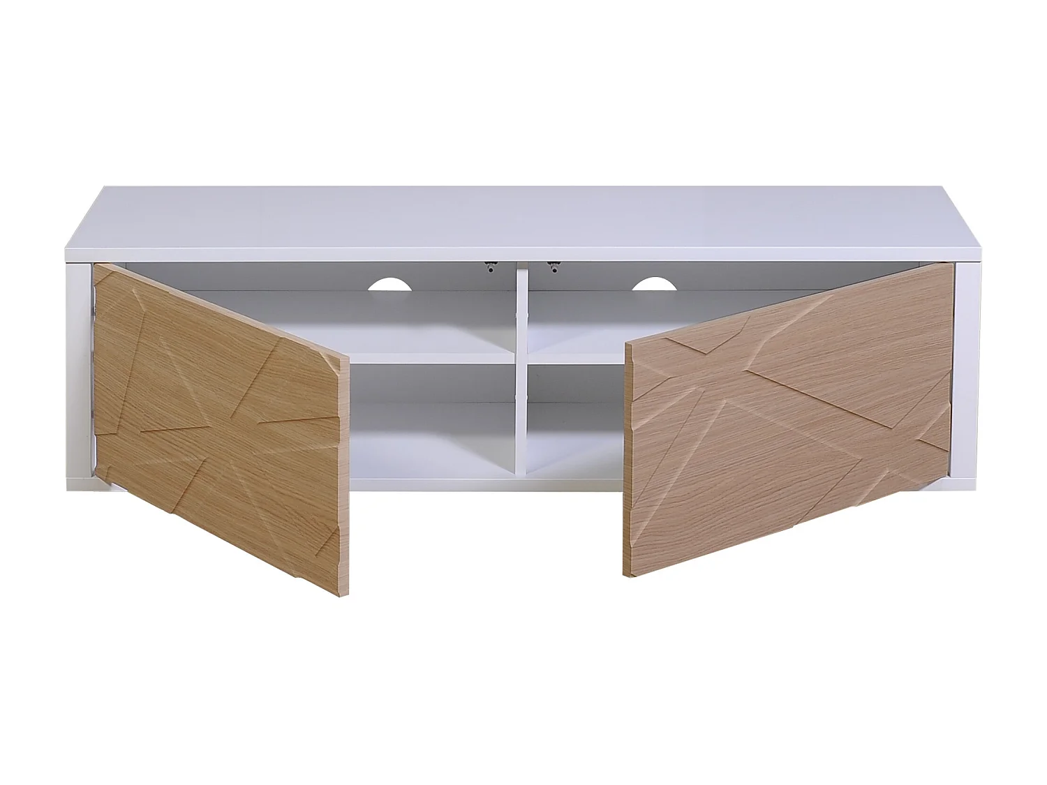 Meuble TV 2 porte bois clair et blanc brillant Gracia