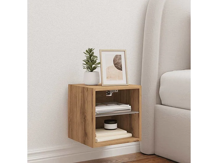 Meuble TV mural avec lumière LED chêne artisanal 30x28,5x30