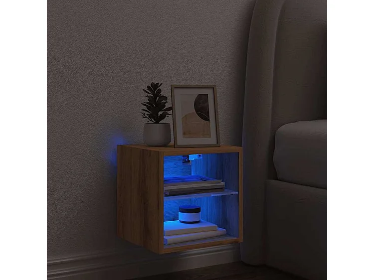 Meuble TV mural avec lumière LED chêne artisanal 30x28,5x30