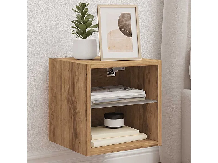 Meuble TV mural avec lumière LED chêne artisanal 30x28,5x30