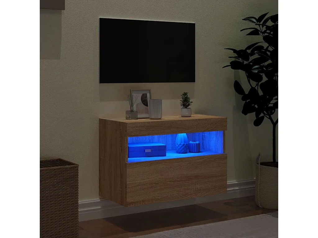 Meuble TV mural avec lumière LED chêne sonoma 60x30x40