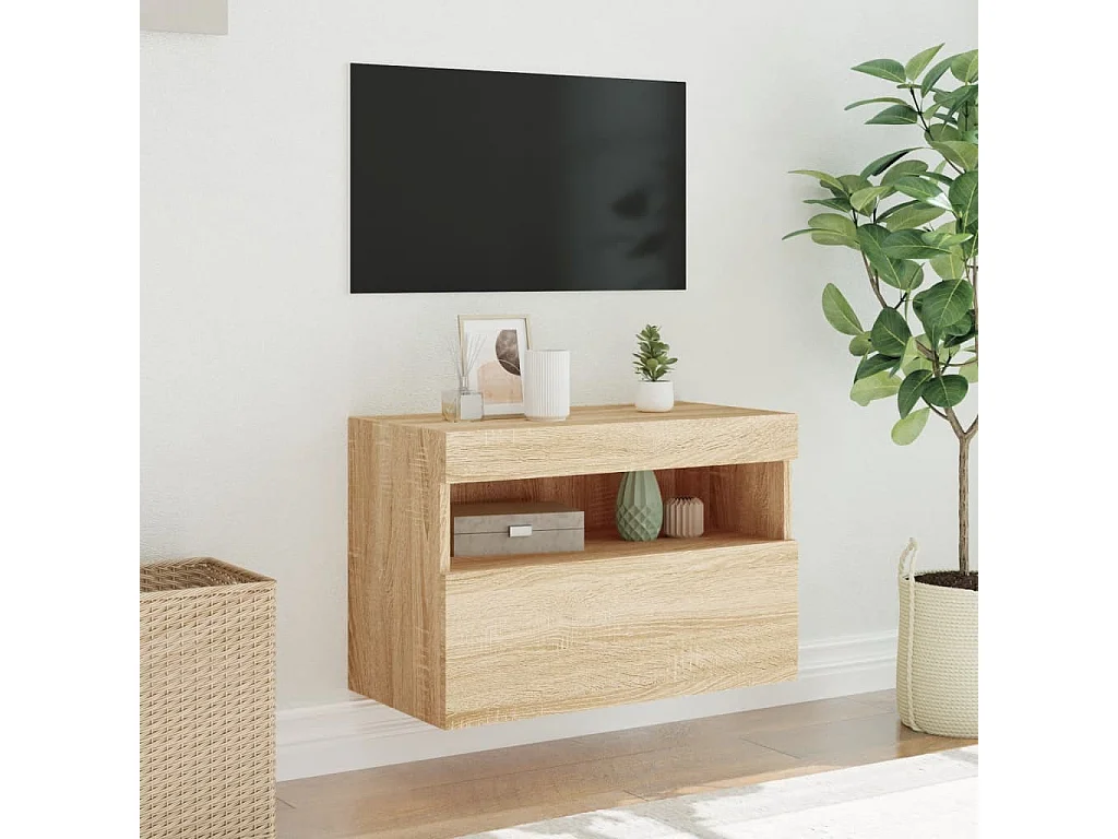 Meuble TV mural avec lumière LED chêne sonoma 60x30x40