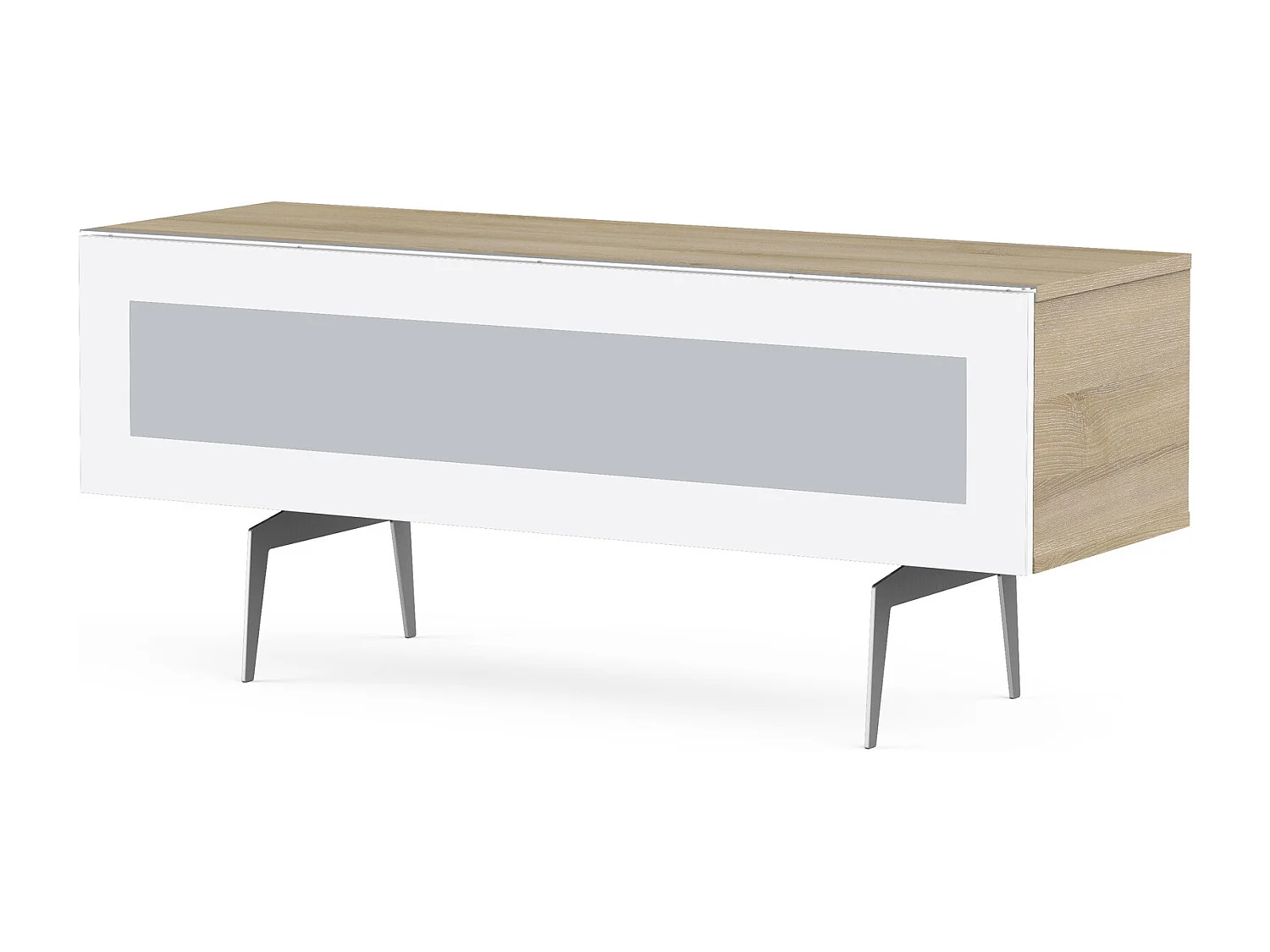 Meuble TV verre infrarouge et bois clair pied métal Brisbane 120cm