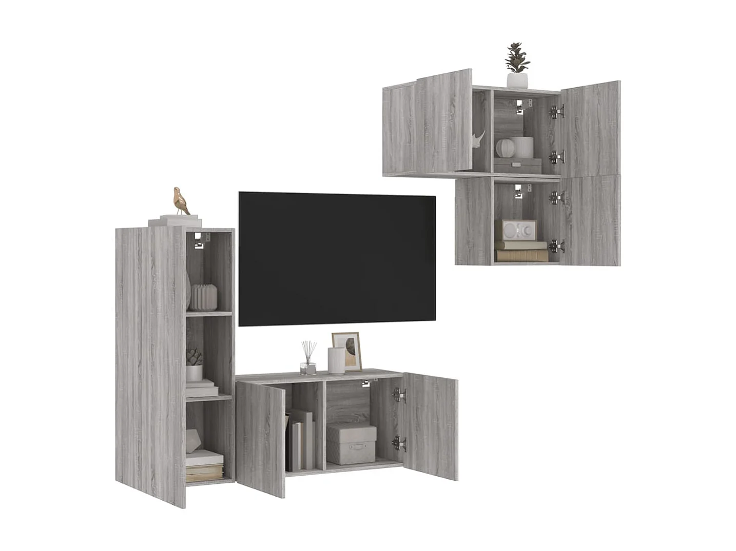 Unité murale TV 4 pc sonoma gris bois d'ingénierie